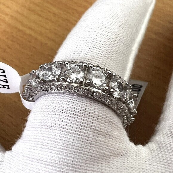 925 STERLING SILVER CZ BAND RING | LUXURY WEDDING RING | 8 | RHODIUM FINISH - Picture 9 of 16